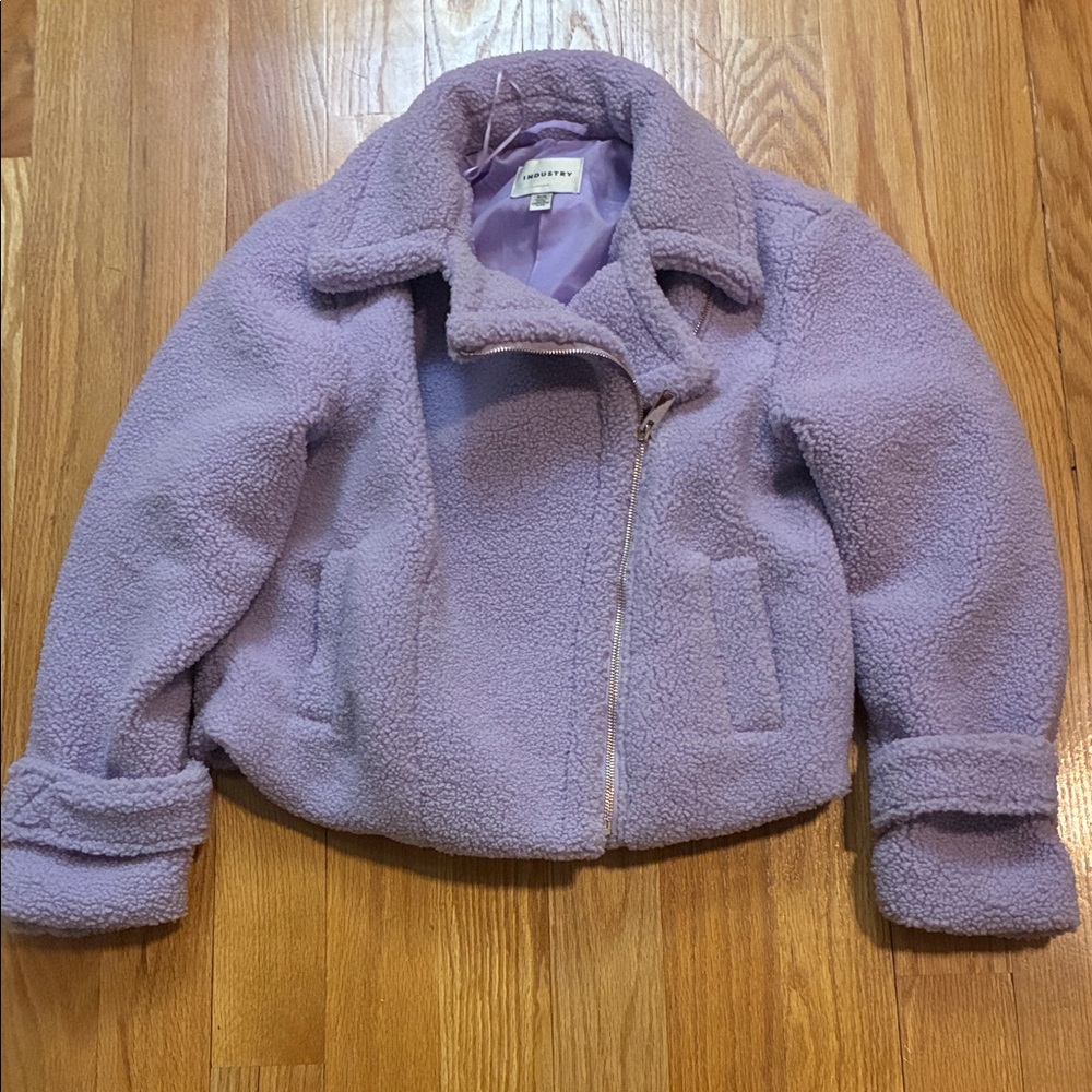 Lavender sherpa moto zipper jacket